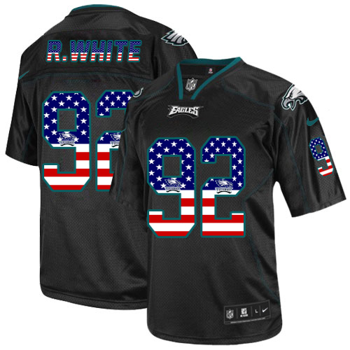 Men's Elite Reggie White Nike Jersey Black - #92 USA Flag Fashion NFL Philadelphia Eagles